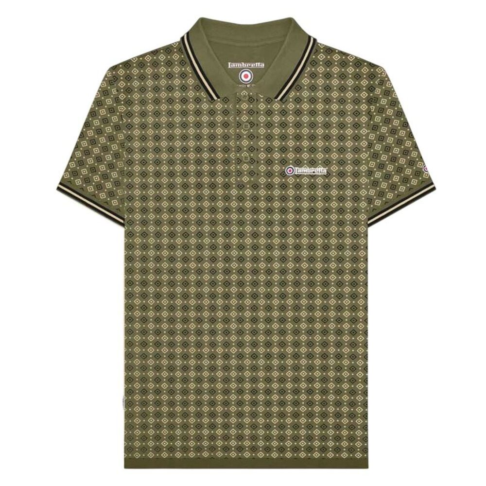 Lambretta Mens SS25 Geometric Polo Shirt / Khaki Green